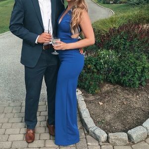 Thinking Out Loud Royal Blue Backless Jumpsuit